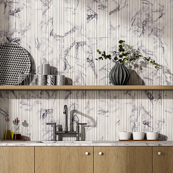 Mia Urbo Stone - fluted grooved marble tile gerippt marmor fliesen Lilac Fine