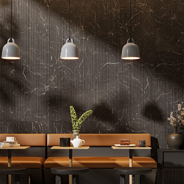 Mia Urbo Stone - fluted grooved marble tile gerippt marmor fliesen Royal Noir Fine Large Tile